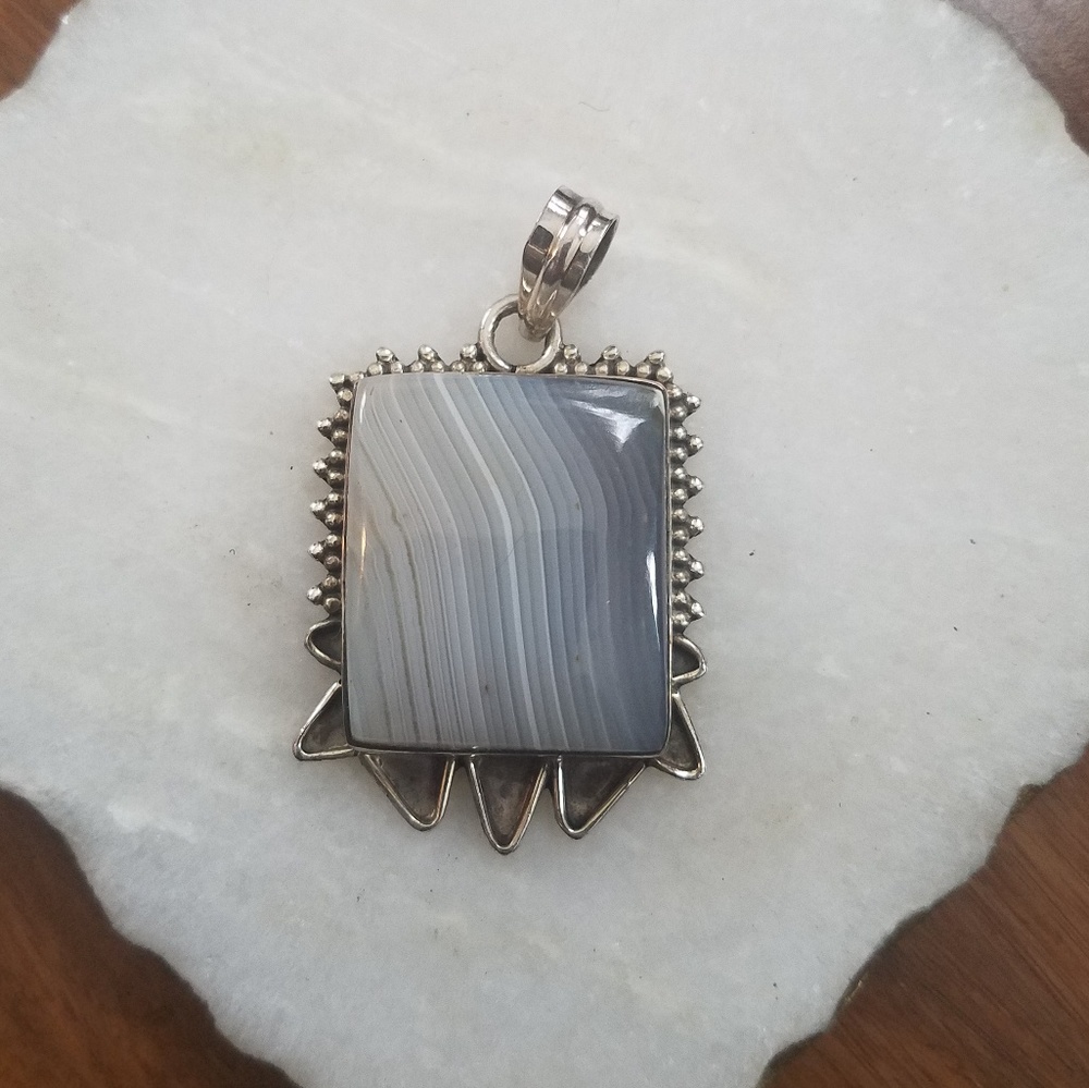 Lace Agate Pendant Sterling Silver